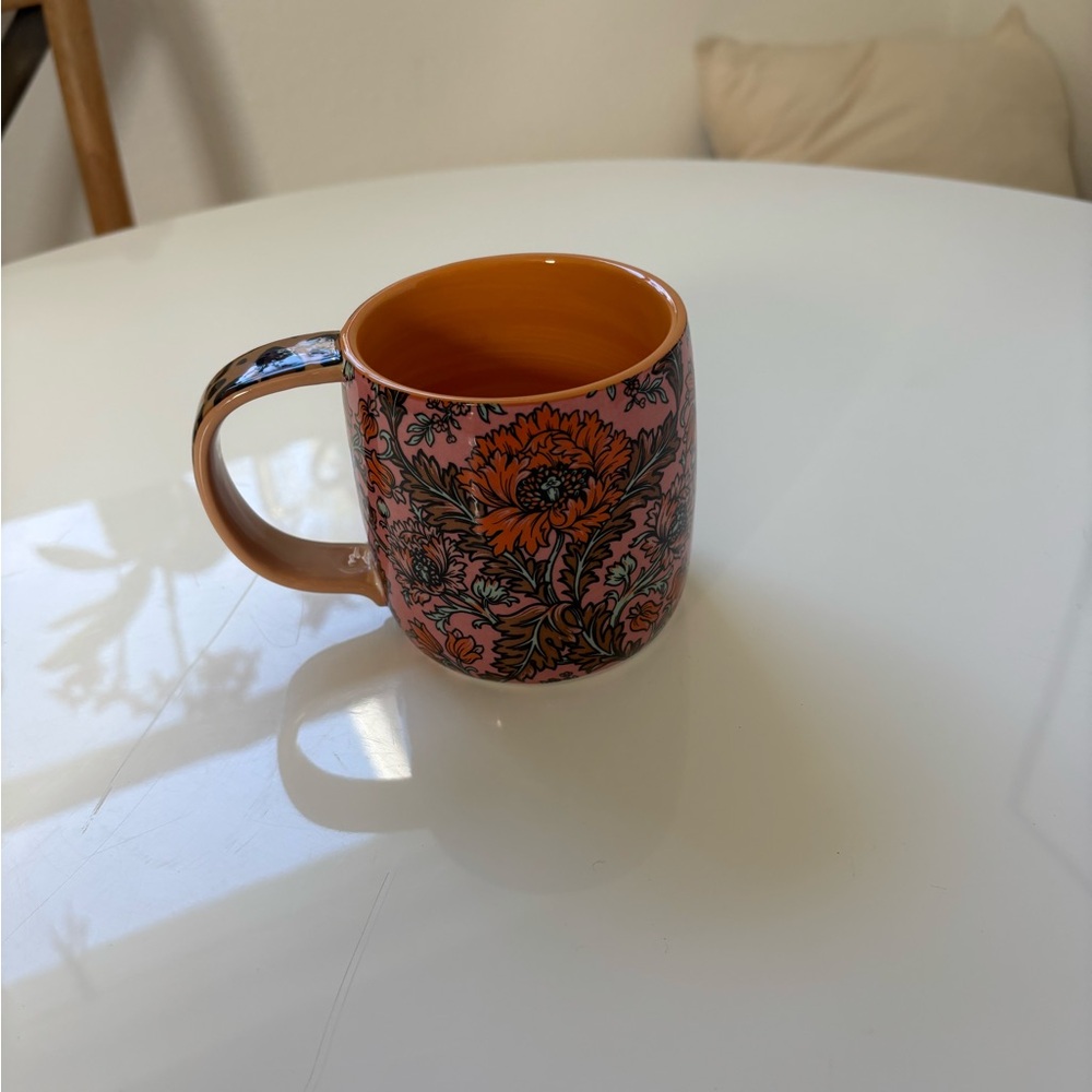 Anthropologie Floral Mug - Orange and Black